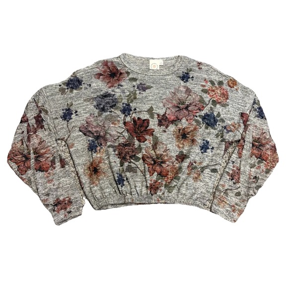 live in the moment Other - Live In The Moment Floral Cropped Sweatshirt Women XS Gray Long Sleeve